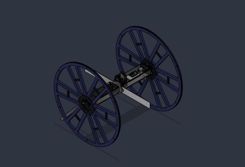 CAD of Proud Mary, an antweight with two very large wheels