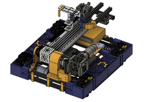 Fusion 360 render of the Squeaker robot with a linear slide and claw