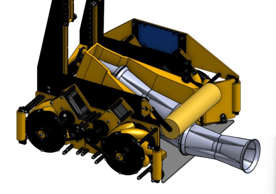 CAD of the VEX U robot drivetrain and intake